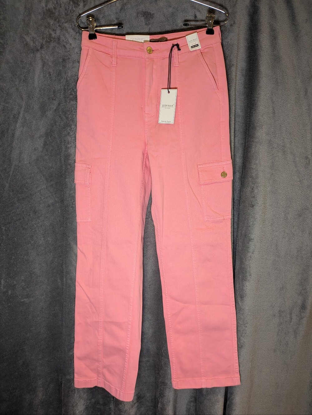 Judy Blue Peggy High Rise Cargo Straight Leg Jeans Pink NWT